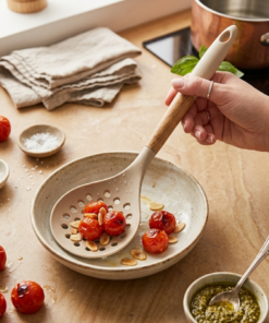 Wooden Handle Slotted Ladle for Cooking & Serving