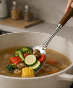 Heavy-Duty Walnut Handle Perforated Cooking Spoon