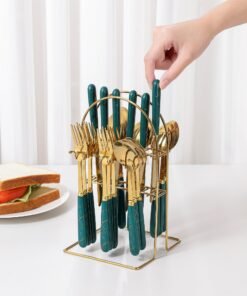 24-Piece Stainless Steel Cutlery Set with Marble Handle