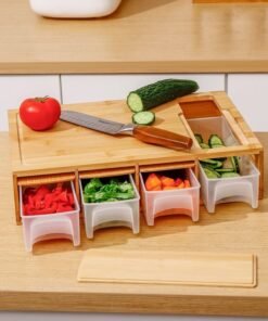 4 Containers With Wooden Chopping Board