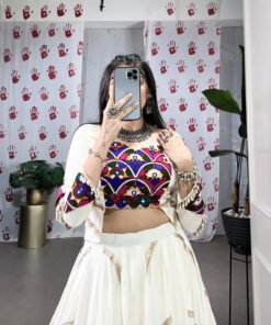 White Tasar Silk Printed Flared Lehenga Choli For Women - Image 3