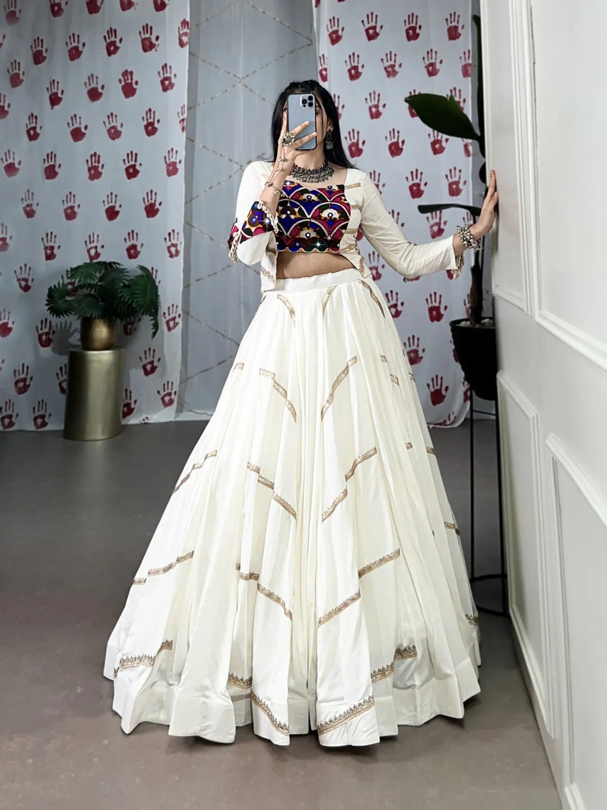 0XO061R8RL-2026-08-12_10083_MAHI_2_2e0ef5f5_820f_40d6_a352_8b2af663943f White Tasar Silk Printed Flared Lehenga Choli For Women