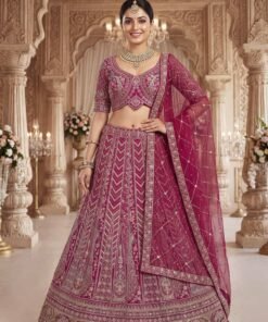 Royal Magenta Designer Lehenga Set with Intricate Hand Embroidery and Sheer Dupatta - Perfect for Weddings & Receptions
