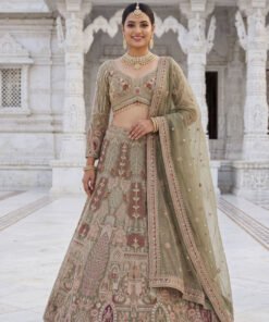 Sage Green Embroidered Designer Lehenga Choli Set for Wedding & Festive Wear