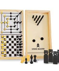3-in-1 Strategic Wooden Chess Board Indoor Game Set with Strike Master & Nine Men's Morris
