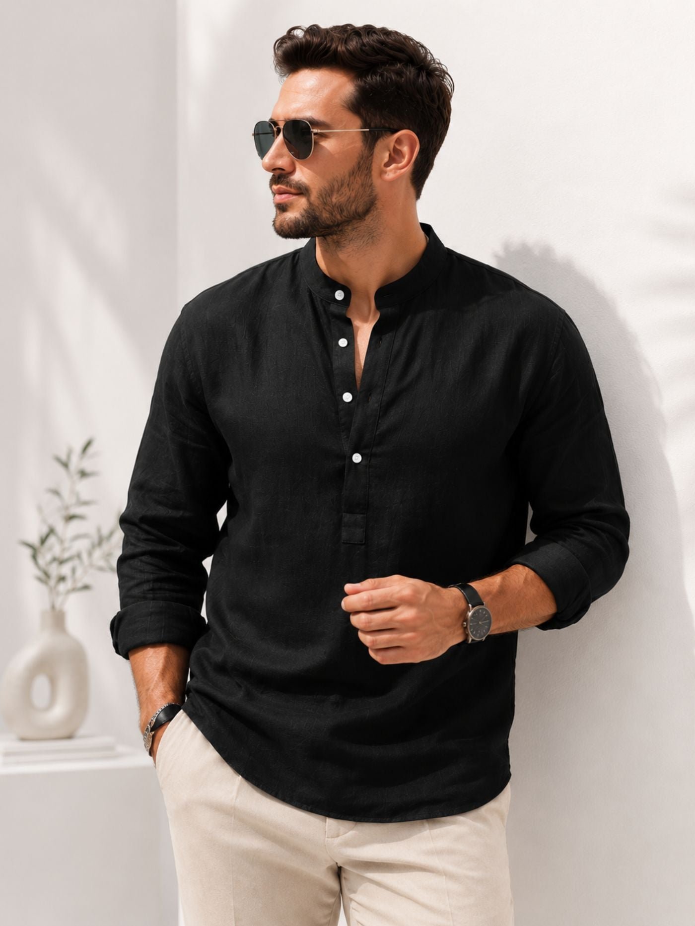 ClassicBlackCasualKurtaShirt_4
