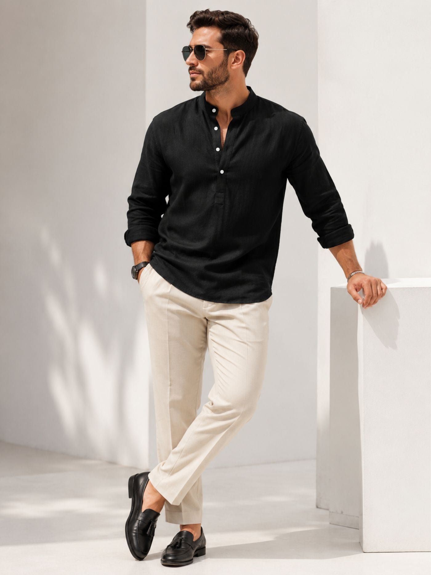 ClassicBlackCasualKurtaShirt_6