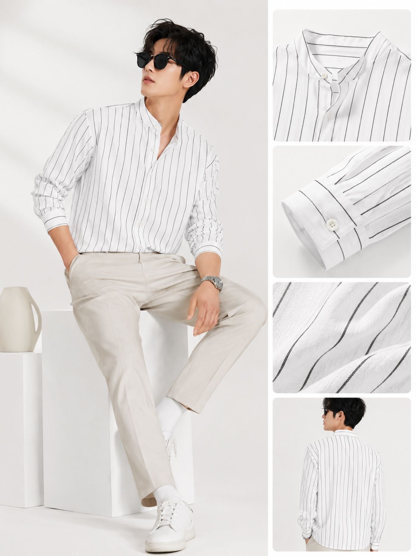 Mandarin_Collar_Detail_of_The_Rajwada_Pinstripe_Kurta_Shirt_White