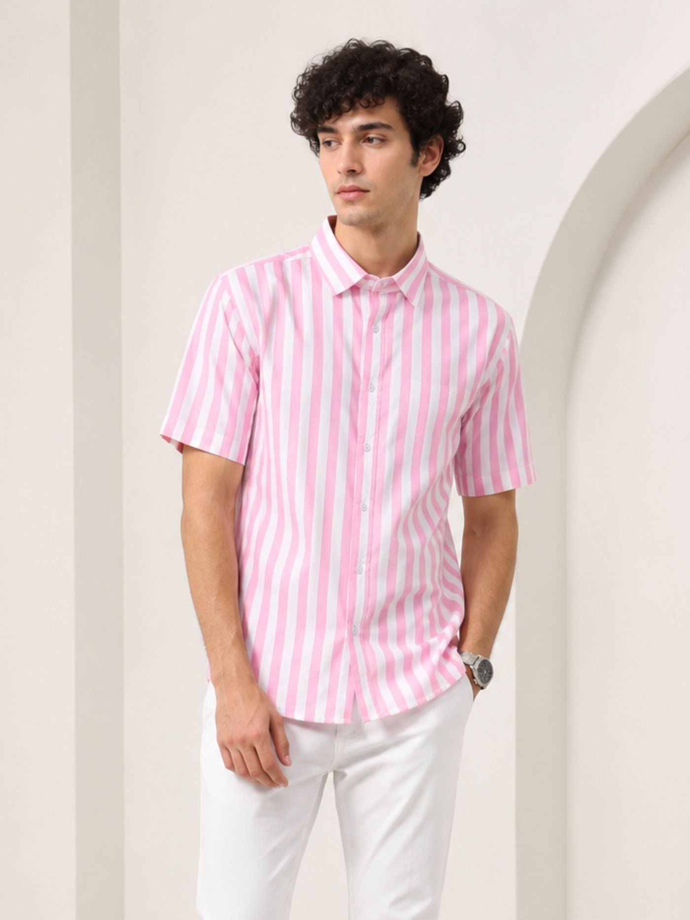 Men_s_Rose_Pink_Vertical_Stripe_Half_Sleeve_Shirt