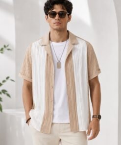 The Veyra Contrast Performance Shirt – Sand & Pearl