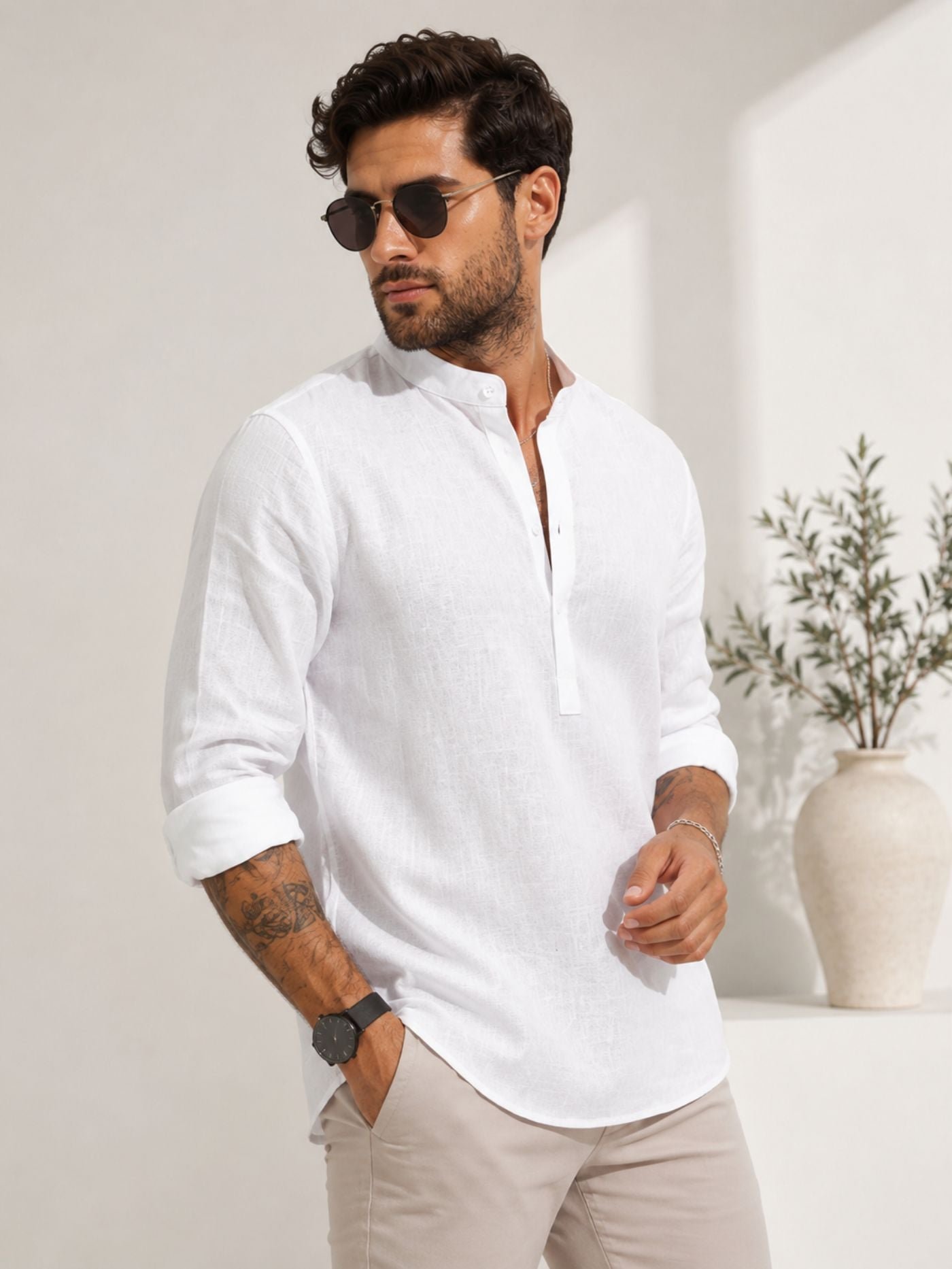 PlainWhiteHavenCasualKurtaShirt_1