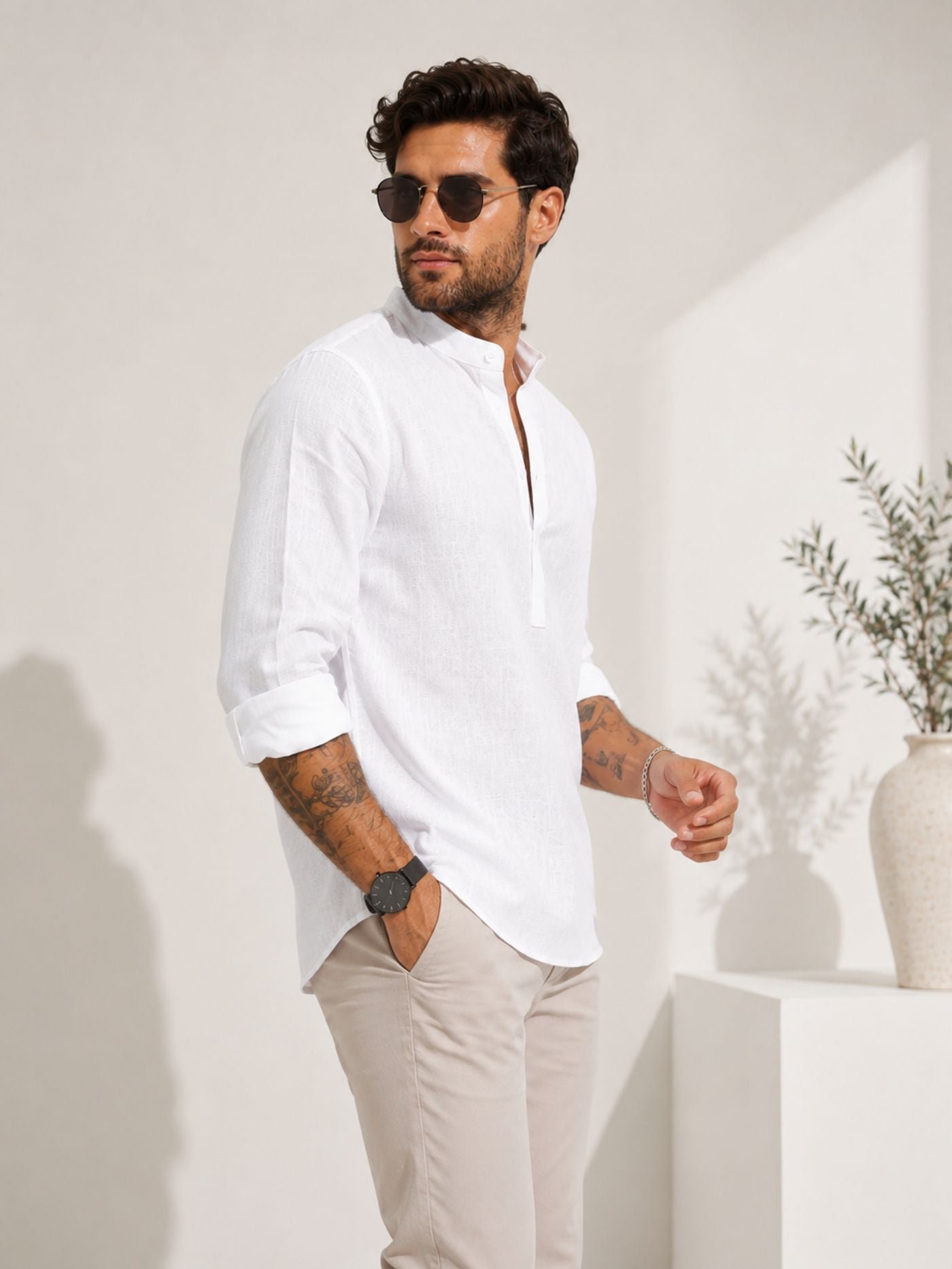 PlainWhiteHavenCasualKurtaShirt_4