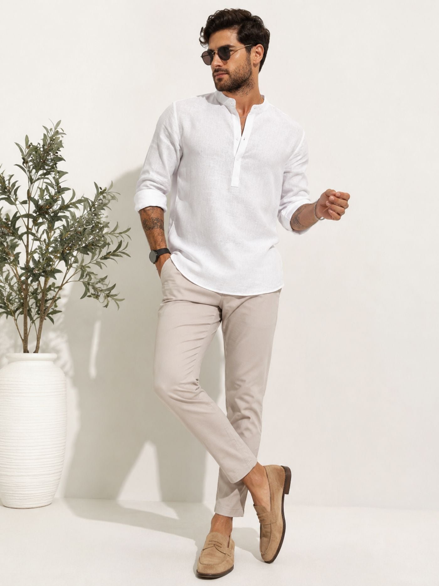 PlainWhiteHavenCasualKurtaShirt_6