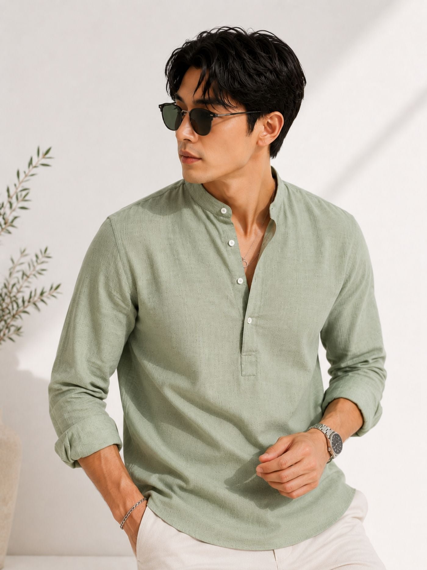Pure_Cotton_Sage_Green_Kurta_Shirt
