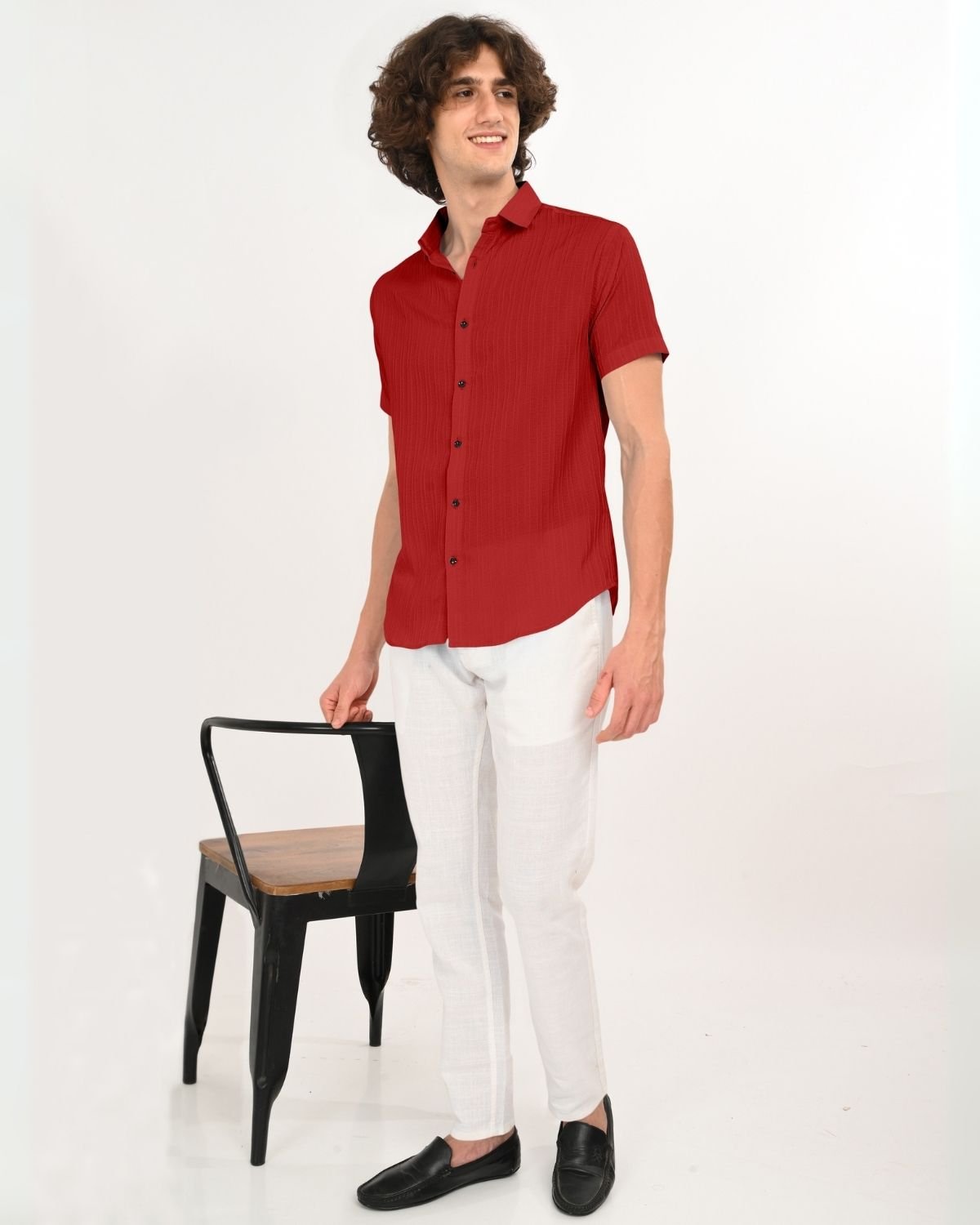 Standing_pose_in_Ruby_Red_Textured_Shirt_for_Men