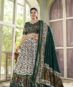 green Tasar Silk Printed Flared Lehenga Choli For Women - Image 2