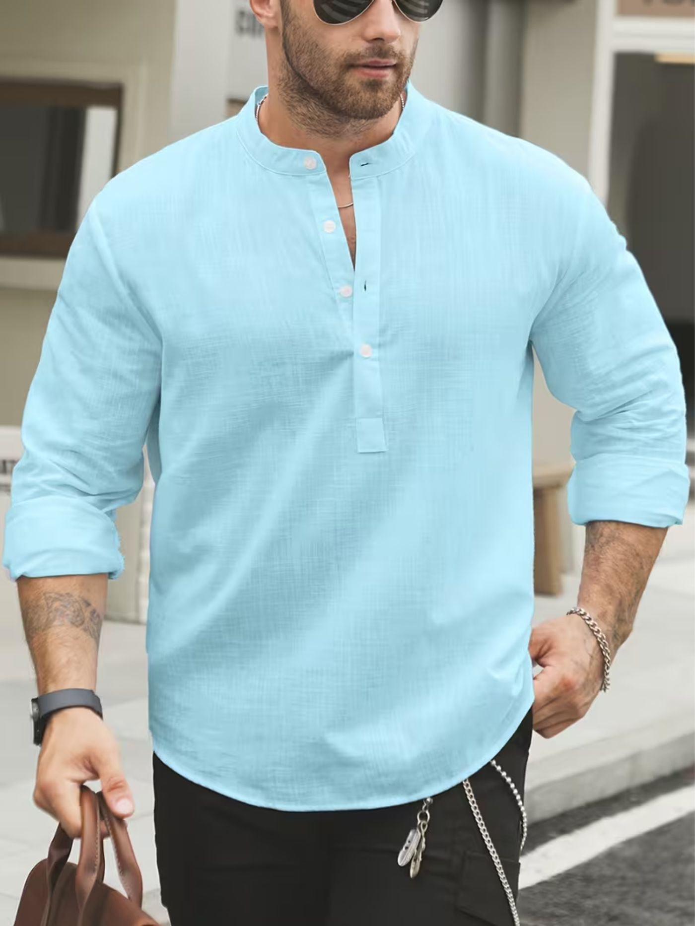 Tailored_blue_summer_shirt_styled_outdoors