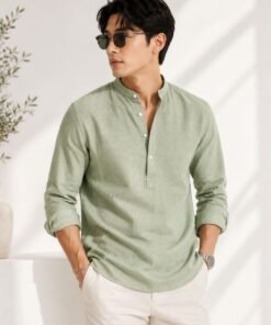 The Meadow Linen-Look Kurta Shirt – Sage Green