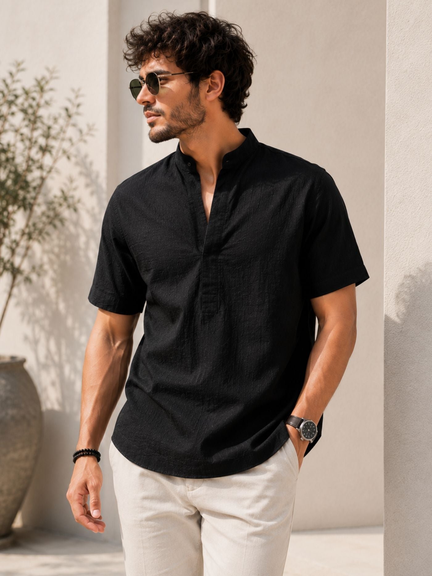 The_Monarch_Premium_Kurta_Shirt_Front_View_Noir_Black