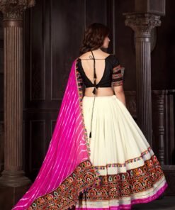 Navratri Special Off-White Georgette Chaniya Choli with Traditional Kutchi Mirror Work - Image 2