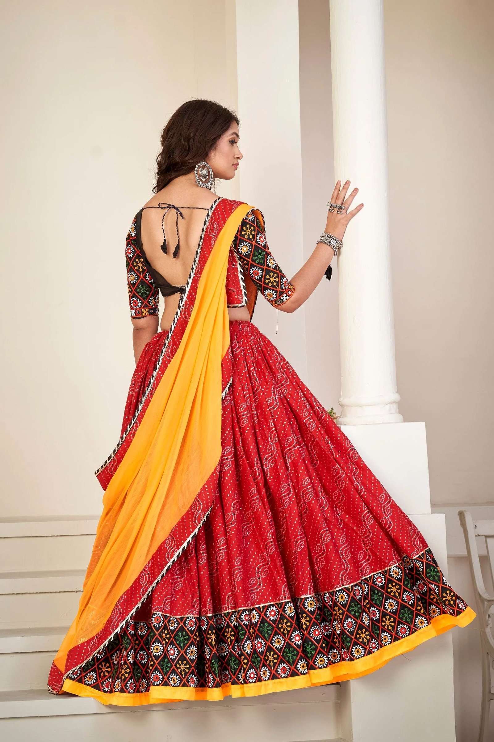 da17ce7b-7008-4052-b020-cad869dd46b3 Navratri Special Red Bandhani Chaniya Choli with Mirror Work - Image 5