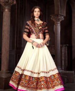 Navratri Special Off-White Georgette Chaniya Choli with Traditional Kutchi Mirror Work - Image 6