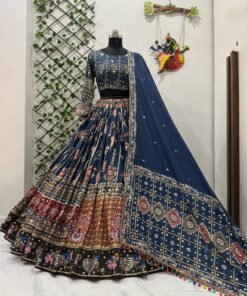 Blue Color Digital Printed Mirror Work Navratri Lehenga Choli - Image 5
