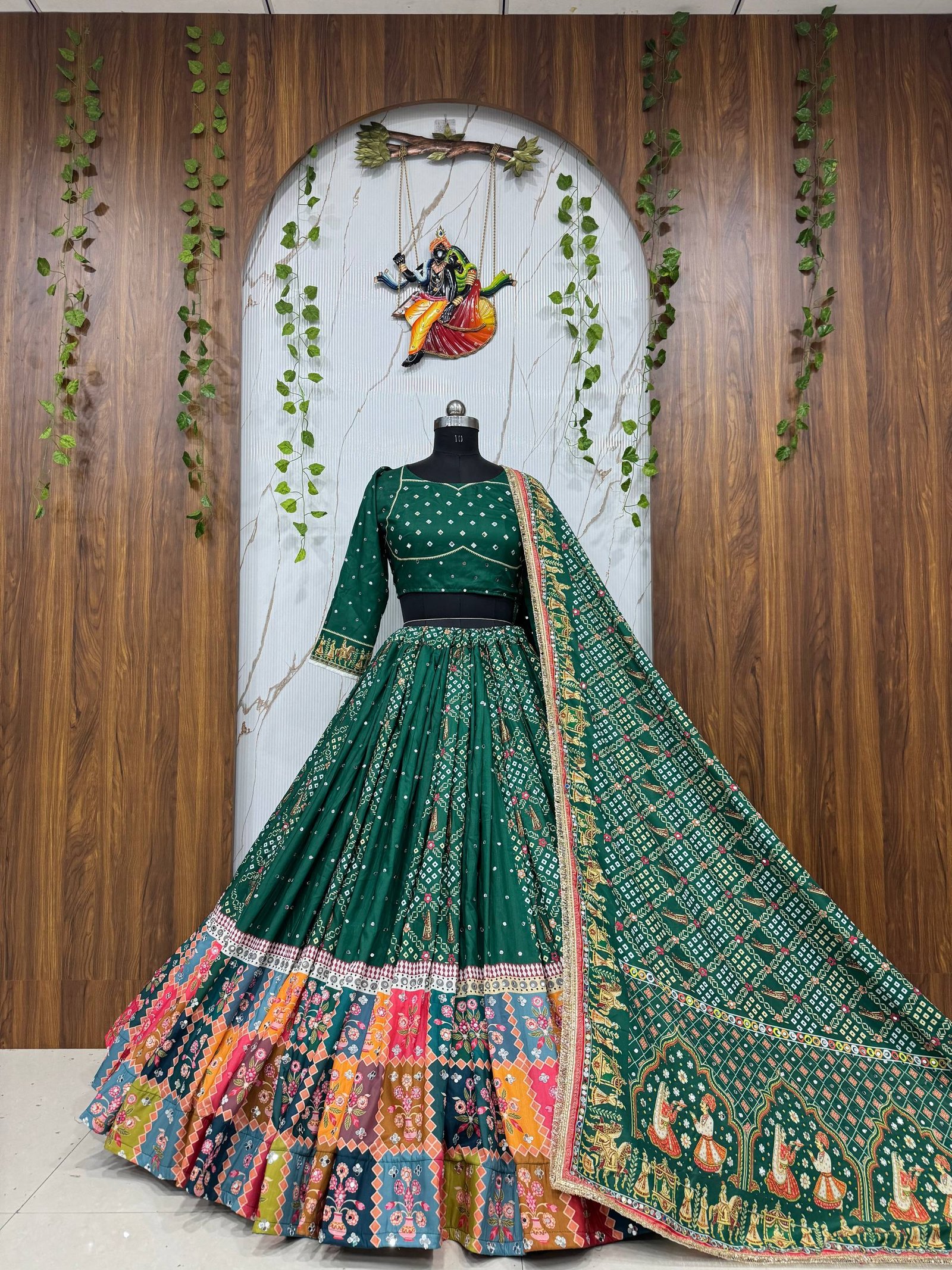 photo_2026-07-28_18-07-03 Green Mirror Work Digital Printed Navratri Chaniya Choli - Image 2
